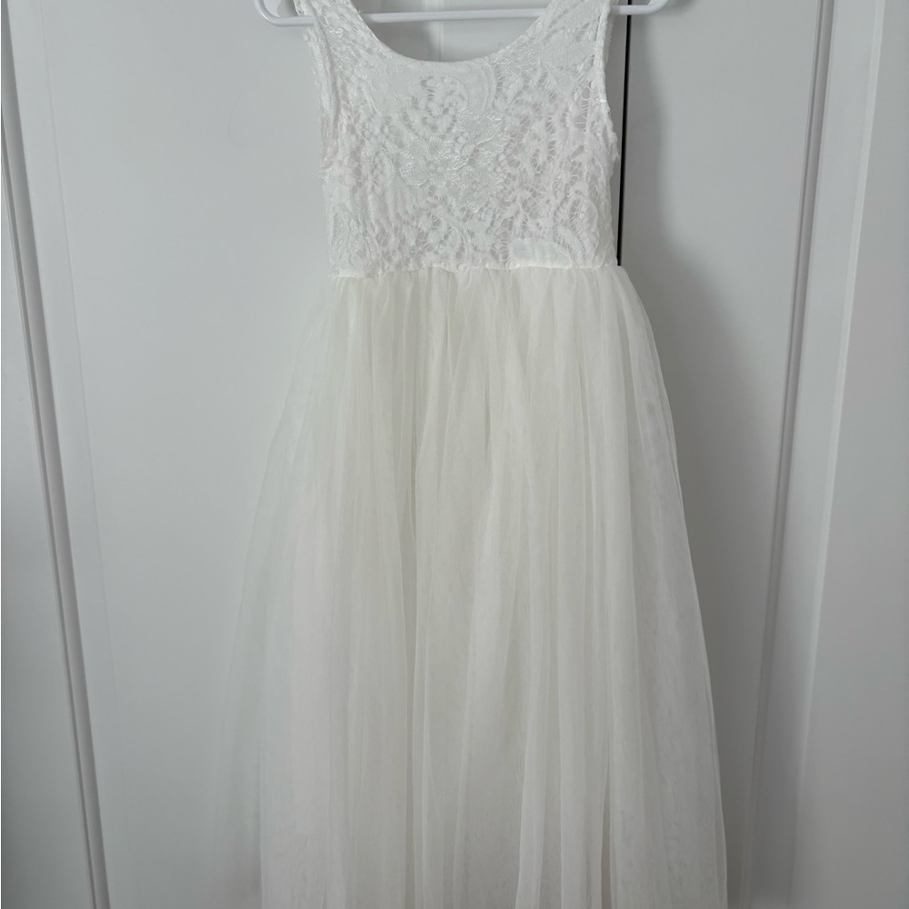 Peony Lace Back A-Line Straight Tutu Tulle Dress Communion / Flower Girl